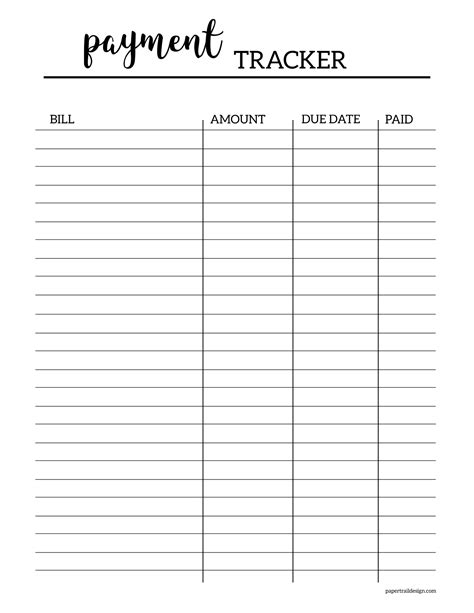 Free Printable Bill Tracker