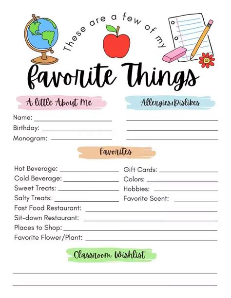 Discovering Their Delights: Your Guide to a Free Printable Teacher Favorite Things List