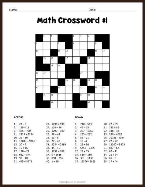Unlock Learning Fun: The Best Math Crossword Puzzles Printable for Every Age!