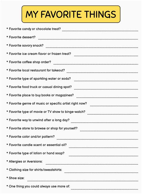 Your Ultimate Guide to Creating a "My Favorite Things" List Printable That Shines!
