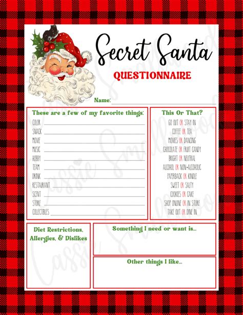 Your Ultimate Secret Santa Questionnaire Printable: Unwrap the Perfect Gift Every Time!