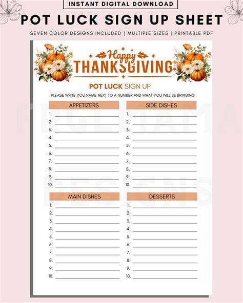 Feast, Friends, & No Fiascos: Your Ultimate Guide to a Thanksgiving Potluck Sign Up Sheet Printable