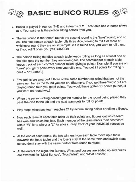 3. Clear Communication: Bunco Rules & Cheat Sheets