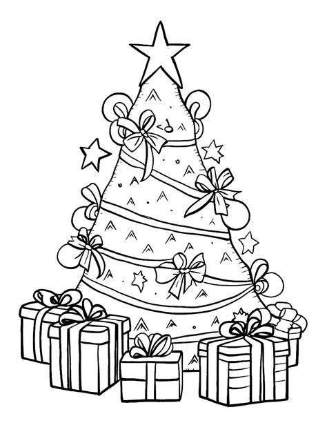 5. Trees with Ornaments & Presents Coloring Sheets