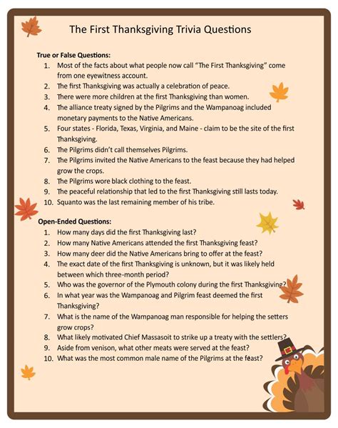 A Feast of Fun: Printable Thanksgiving Trivia Categories