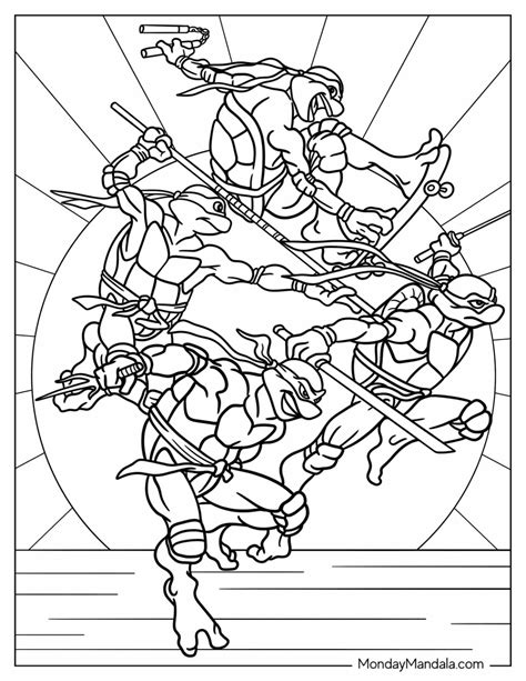 Action-Packed Scenes: Dynamic Free Printable Ninja Turtle Coloring Pages