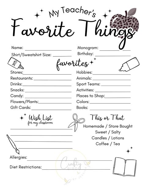 Anatomy of a Perfect "Teacher Favorite Things" Printable: What to Include