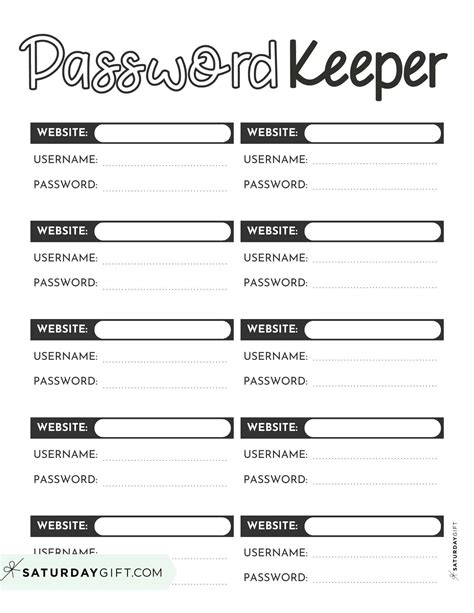 Best Free Printable Password Organizer Pdf