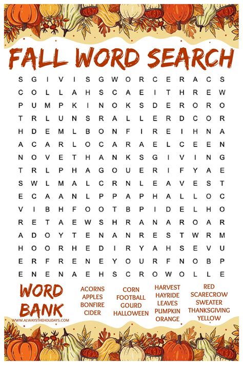 The Ultimate Guide to Cozy Fall Word Search Puzzles: Your Free Printable Fun Awaits!