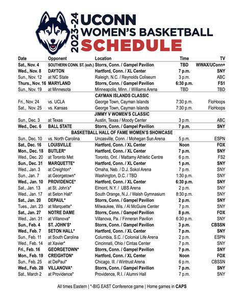 Your Essential Guide to the 2024-2025 Printable UConn Women's Basketball Schedule