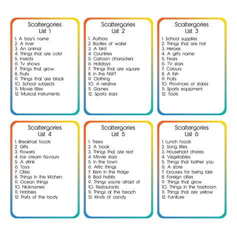 Game Night Sorted: The Ultimate Collection of Scattergories Questions Printable for Every Player!