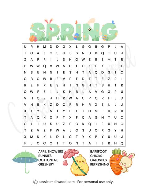 Springtime Word Search Printable