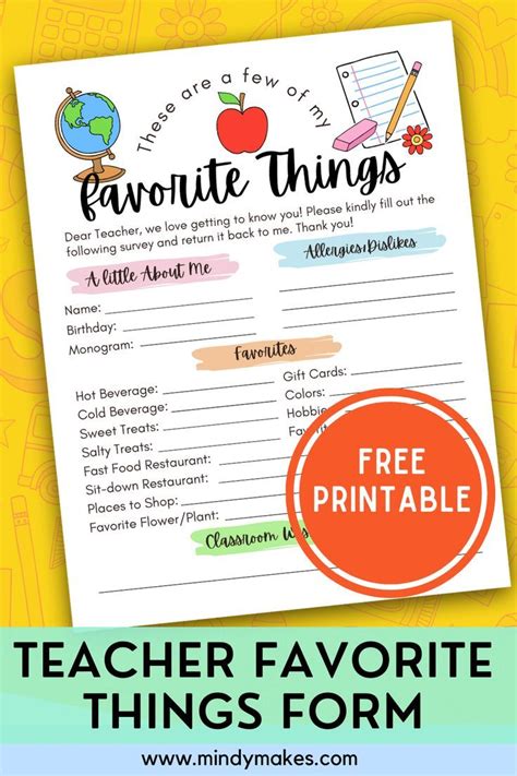 The Ultimate Guide to "Teacher Favorite Things" Printables (Free!): Show Your Gratitude with Ease