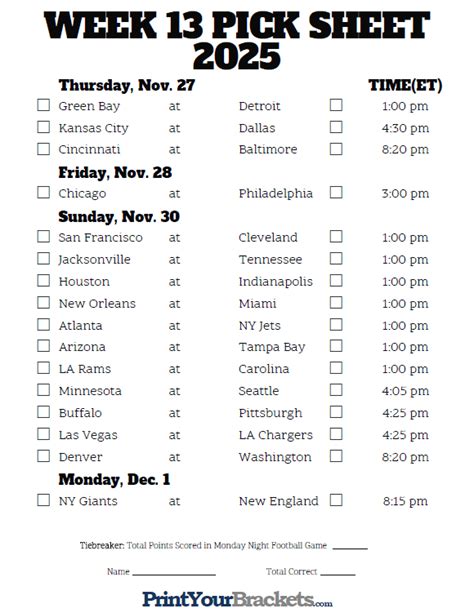 Your Ultimate Playbook: How to Master Week 13 with a Printable NFL Schedule