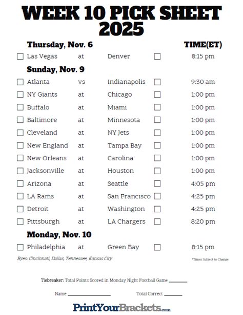 Beyond the Basics: Customizing Your NFL Week 10 Printable Schedule