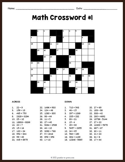 Beyond the Textbook: Creative Uses for Printable Math Crosswords