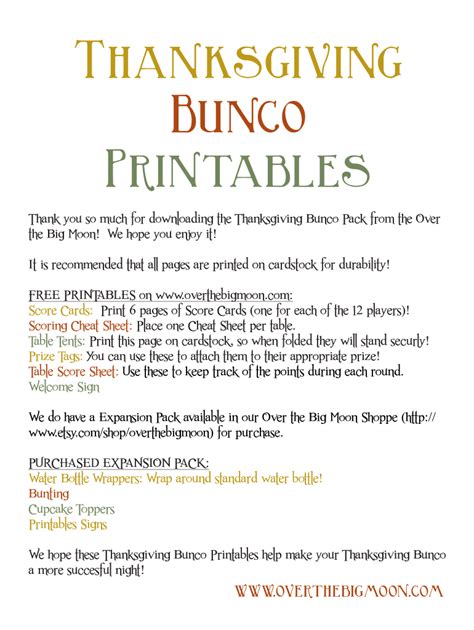 Bunco Rule Cheat Sheets & Helper Printables