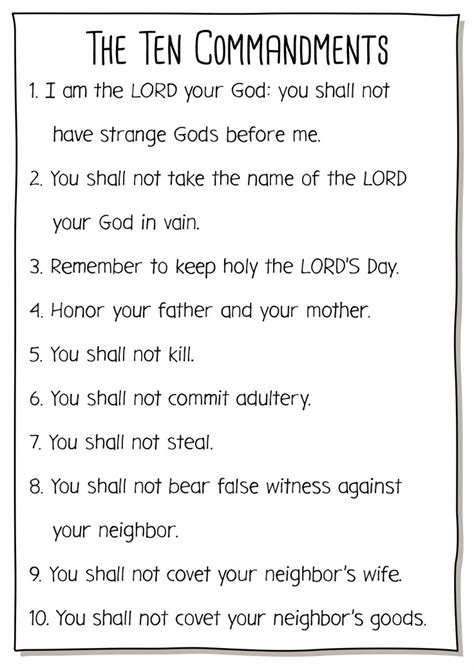 Categories of 10 Commandments Printable Free Resources