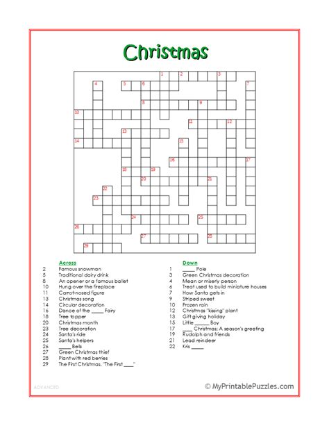 Challenging for Word Nerds: Advanced Christmas Crossword Printables