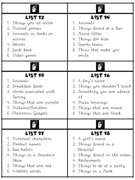 Classic & Crowd-Pleasing Scattergories Lists