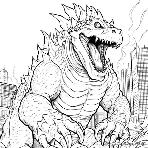 Classic Kaiju King Poses: Iconic Godzilla Coloring Pages Printable