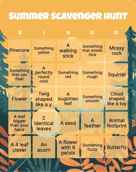 Classic Roadside Scavenger Hunt Bingo