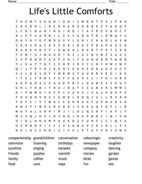Cozy Comforts Word Search