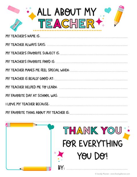 Crafting Heartfelt Thanks: Sections for Your "All About My Teacher" Printable