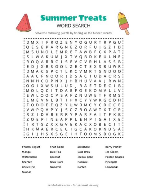 Delicious Summer Treats Word Searches