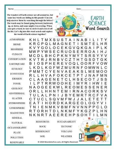 Delving into Earth Science Word Searches Printable
