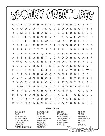 Dive Into Spooky Delights: Categories of Halloween Word Search Printables