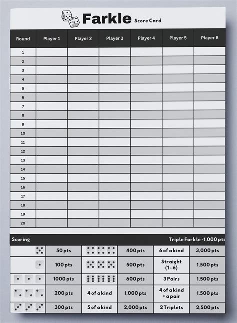 Farkle Score Sheets for Large Groups & Tournaments