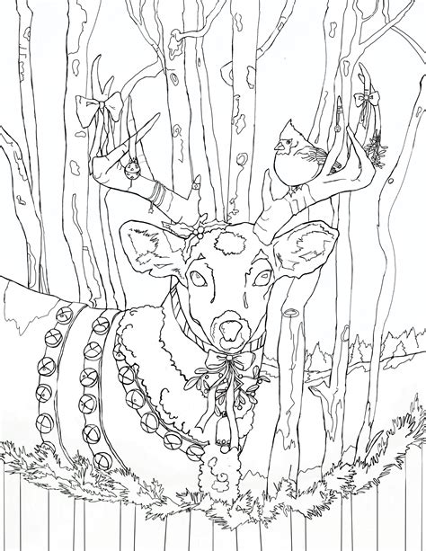 Festive Fawns & Reindeer Rhapsody: Holiday-Themed Deer Coloring Pages