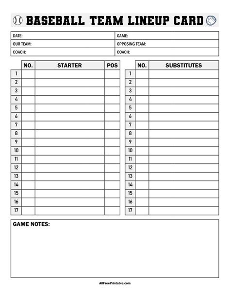 Find Your Perfect Match: Categories of Printable Baseball Lineup Cards