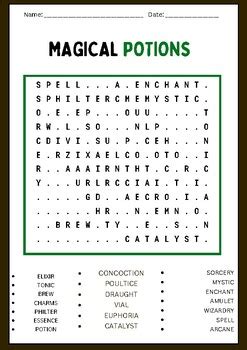 III. Incantations & Charms: Spells and Potions Word Searches