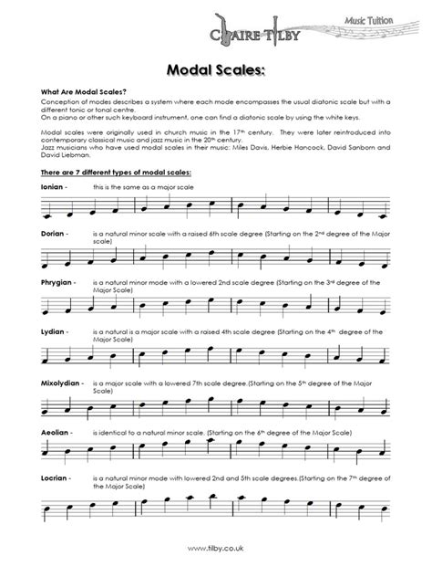 Journey Beyond: Printable Modal Scales for Advanced Harmony