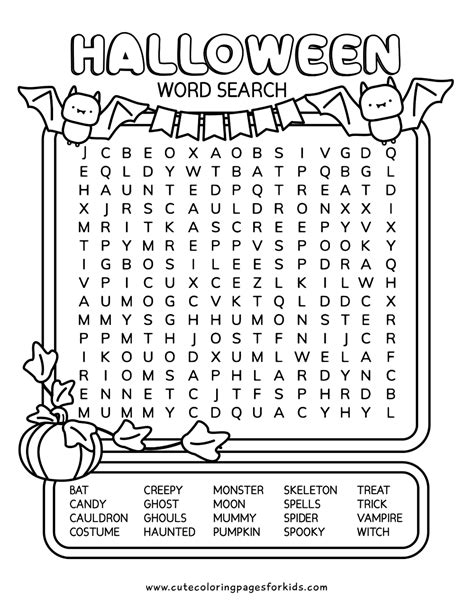 Kid-Friendly & Cute: Gentle Halloween Word Search Printables for Little Ghouls