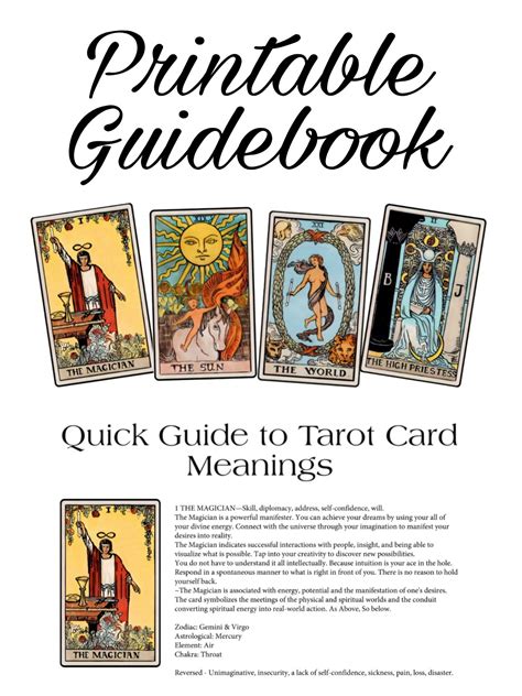 Learning & Reference Printables: Mastering Tarot Meanings