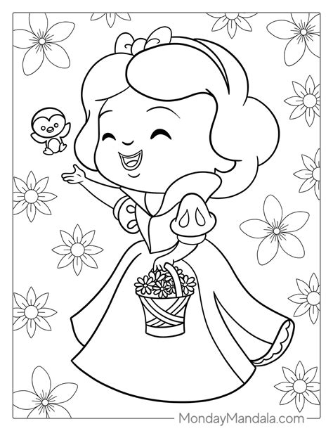 Modern Twists: Chibi, Kawaii & Stylized Snow White Coloring Pages