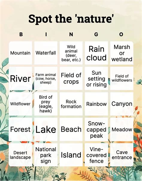 Nature & Landscape Spotting Bingo