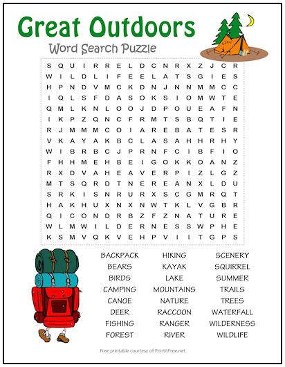 Nature & Outdoor Adventure Word Searches