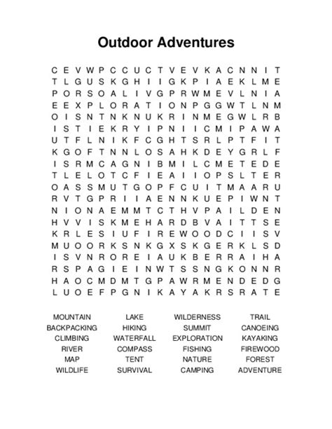Outdoor Adventures Word Search