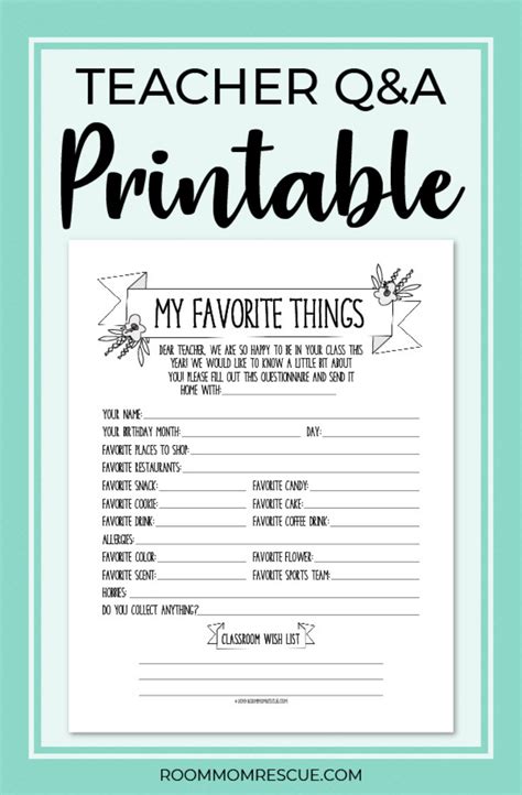 Personal Touch: "All About My Teacher" & Q&A Printables