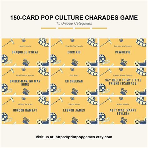 Pop Culture & Entertainment Charades Cards: Bring on the Blockbusters!