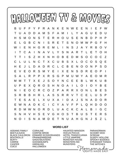 Pop Culture & Movie-Themed: Modern Spooky Word Searches
