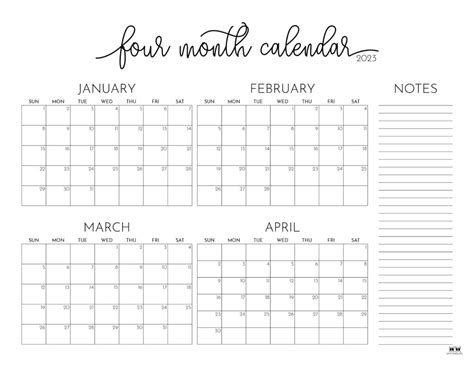 Tailored 4-Month Calendar Printables for Every Life Chapter
