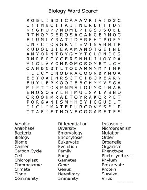 The Fascinating World of Biology Word Searches Printable