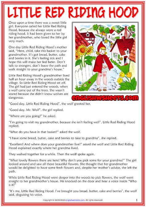 The Timeless Classic: Authentic Red Riding Hood Printable Stories