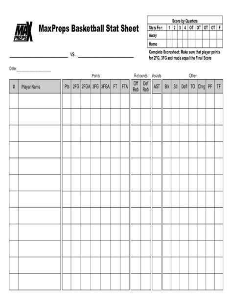 The Versatile World of Basketball Stat Sheet Printables
