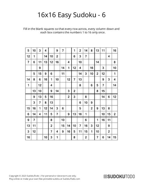 Tips for Conquering Your 16x16 Sudoku Printable